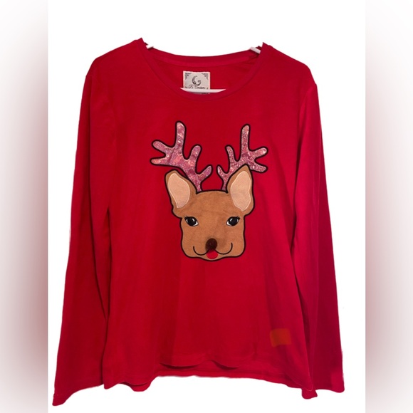 Pj Couture Tops - Pj Couture Christmas Fleece Long Sleeve Reindeer Medium Red Holiday Party Top